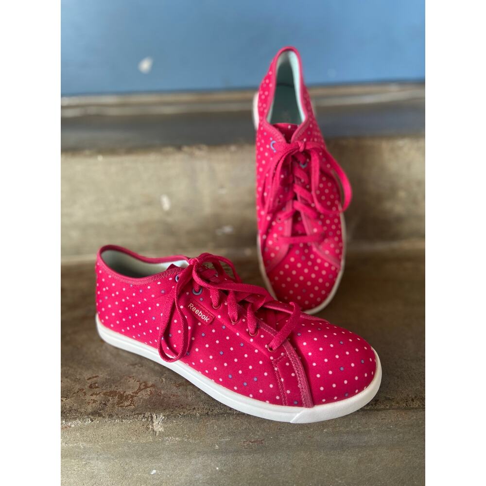 Reebok pink polka dot lace up sneakers